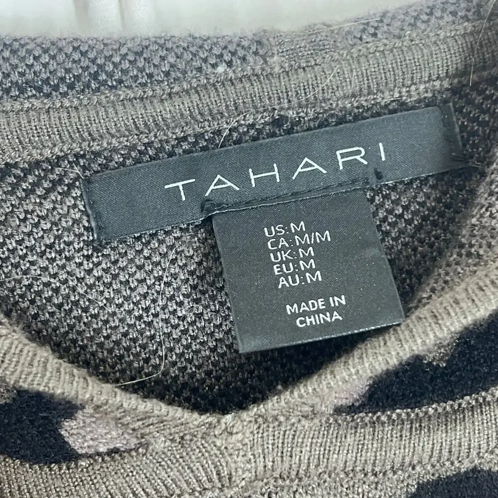 Tahari Hooded Sweater Womens Medium Black and Green Camo Pullover Outdoor Boho